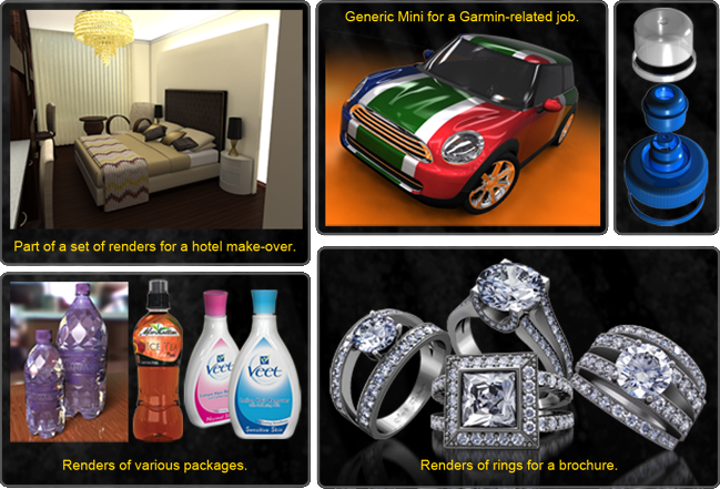 3D Samples: Architectural visualization, vehicles, technical renders, packaging visualization, jewelry renders
